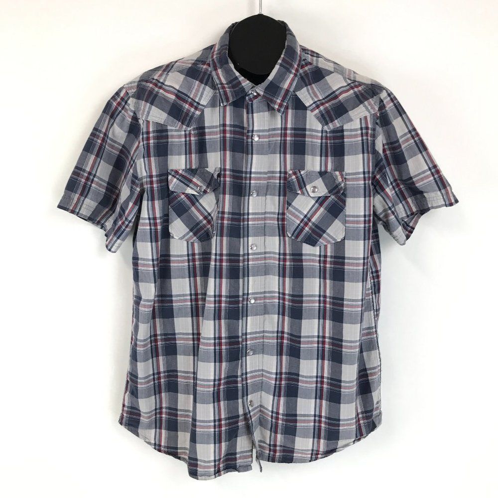 Aeropostale Pearl Snap Shirt Men's Large 100% Cotton Short Sleeve Plaid Western